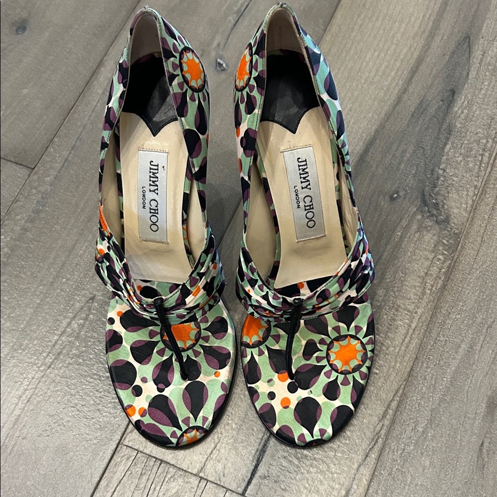 Jimmy Choo Green Floral Pattern Mid-Heel Pumps